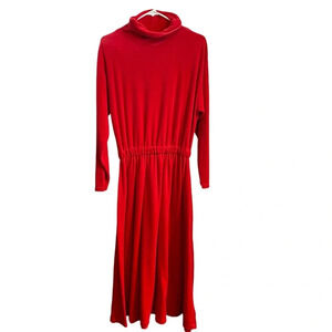 vintage Fads 80s velour red mock neck maxi dress Winter Holiday comfy Warm soft